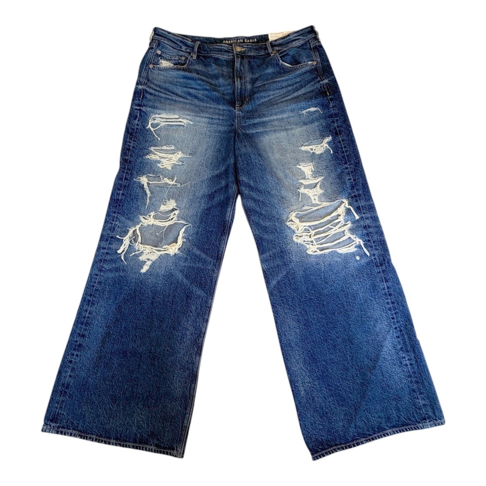 American Eagle Super High-Rise Baggy Wide Leg Distressed Jeans 20 Regular NWT